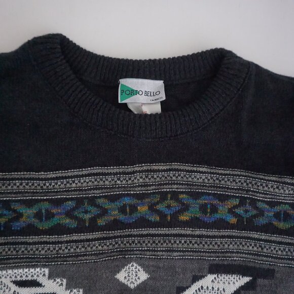 Portobello Charcoal Gray Patterned Knit Eclectic Grandpa Retro 90s Sweater L - Picture 10 of 10